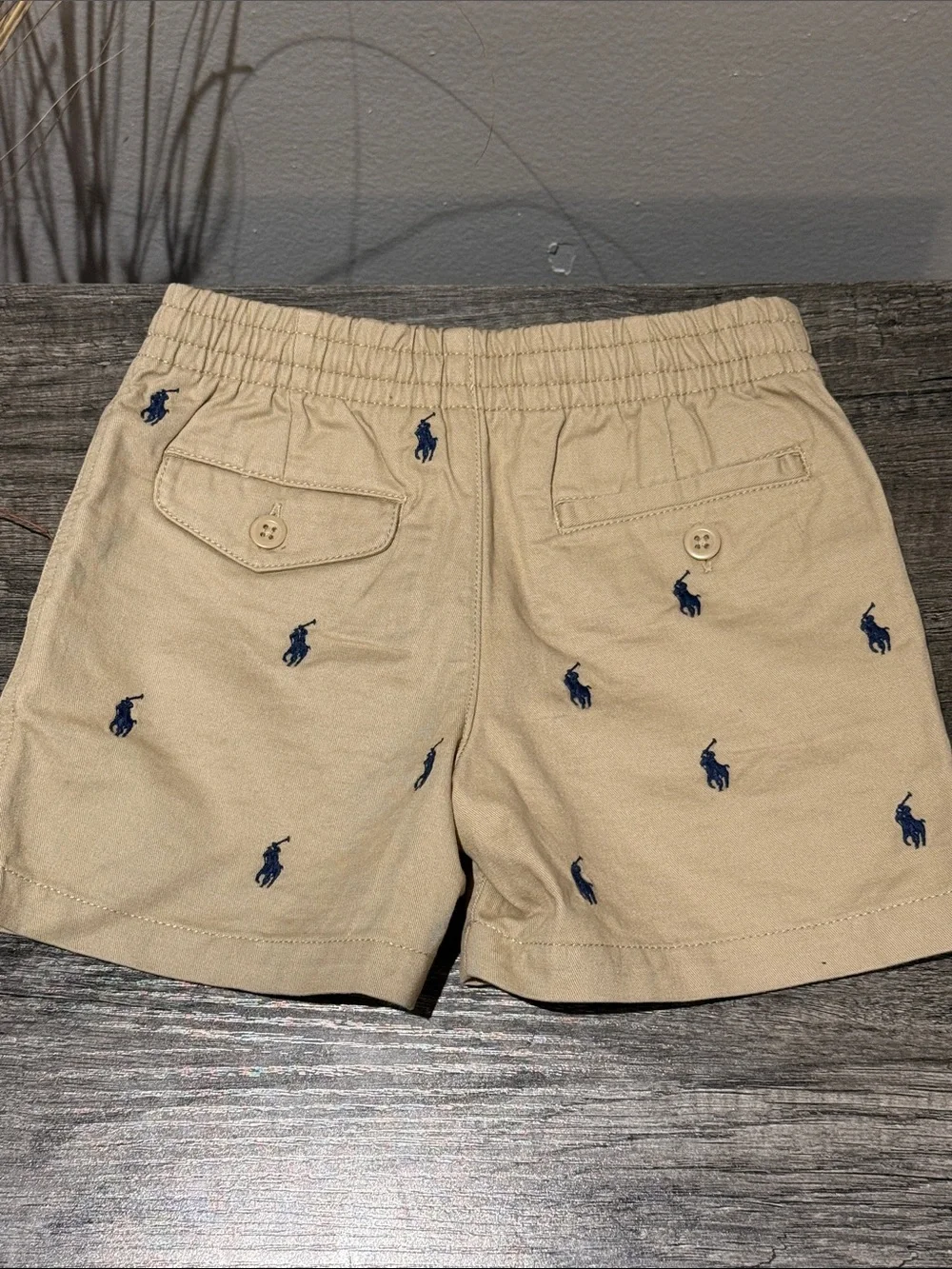Ralph Lauren Boys Tan Shorts with Navy Polo Player Embroidery